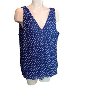 Cabi Womens Top Purple XXL Floral Tulip V-Neck Tank Smocked Shoulder Fairy
